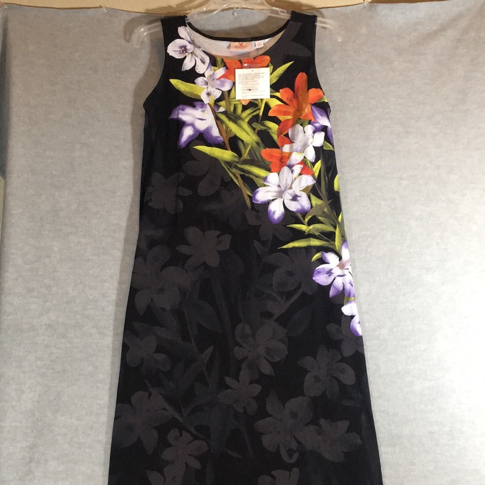 NWT QUACKER FACTORY Tropical Vacation Cruise Leisure Stretch Maxi Dress w/Bling
